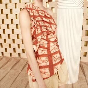 ULLA JOHNSON Senta One-Shoulder Tie Dye Stripe Cotton Top Sequoia